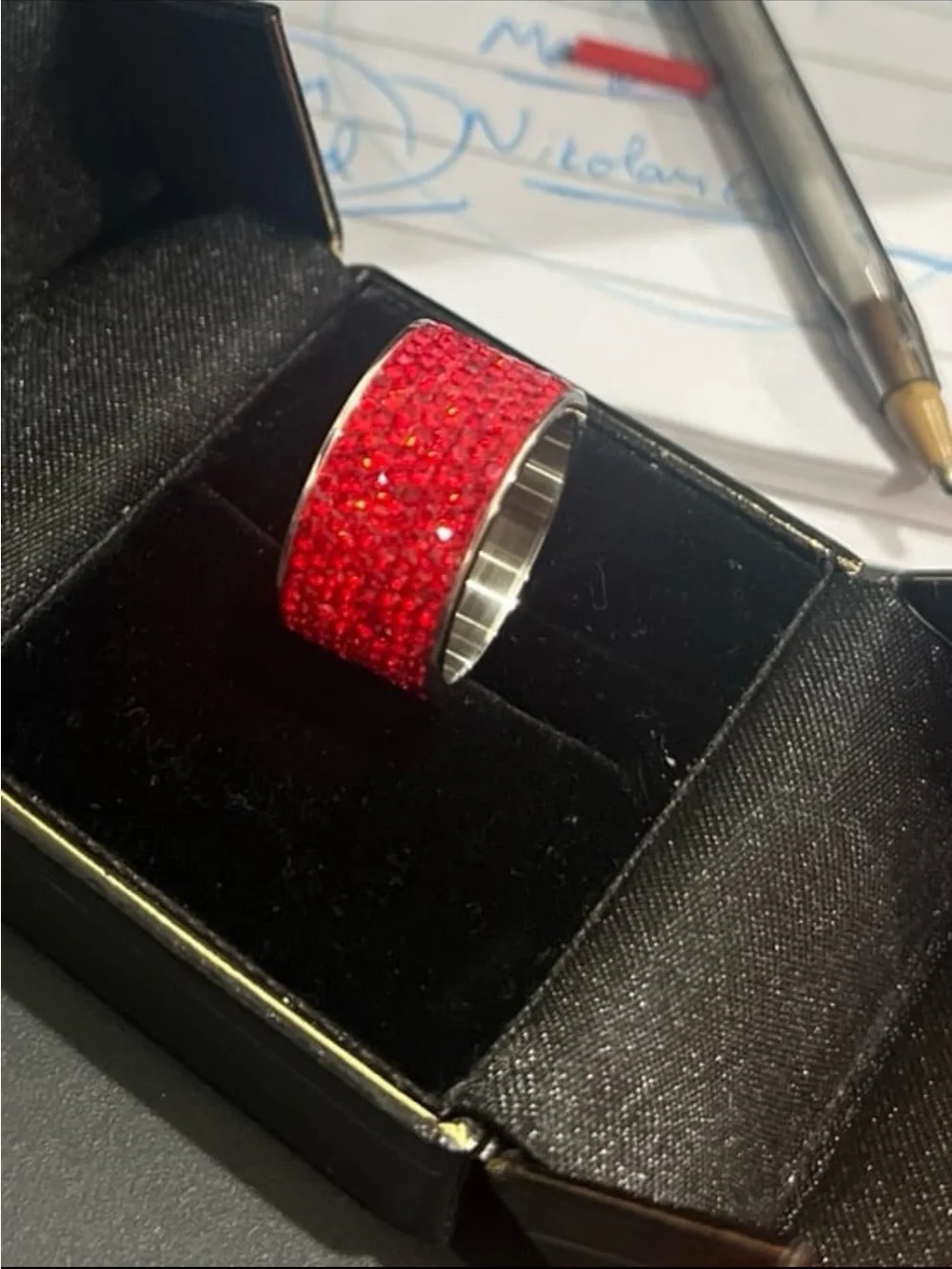 Red Swarovski elements size 9 stainless steel band with rhodium finish #522